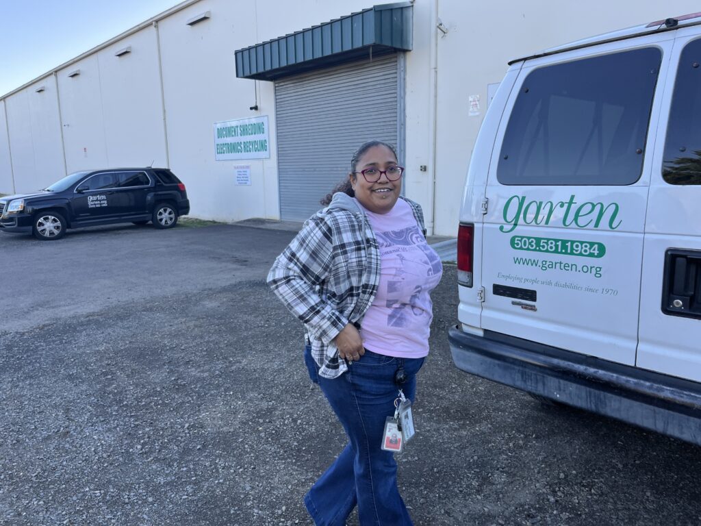Garten Employee Gets Ready for Her Nighttime Custodial Shift. 