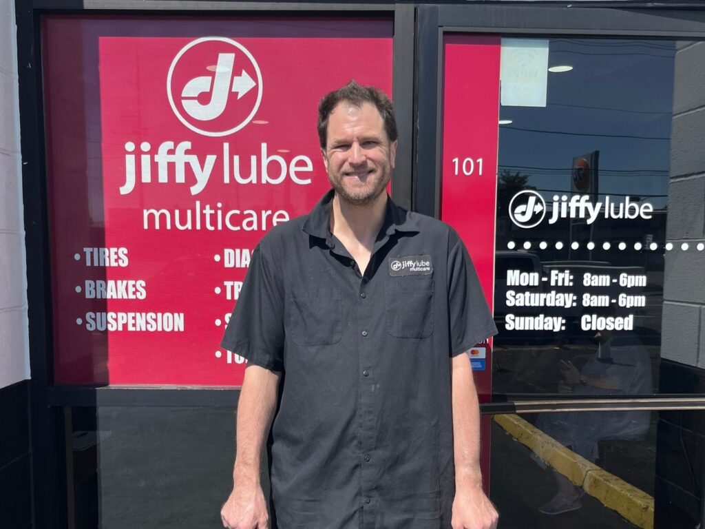 Chris getting hired on at Jiffy Lube. 