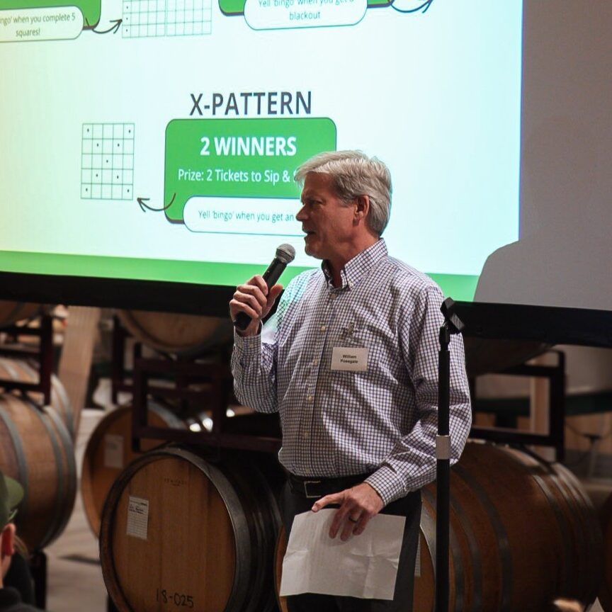 CEO Will Posegate speaking at the Garten Happy Hour.